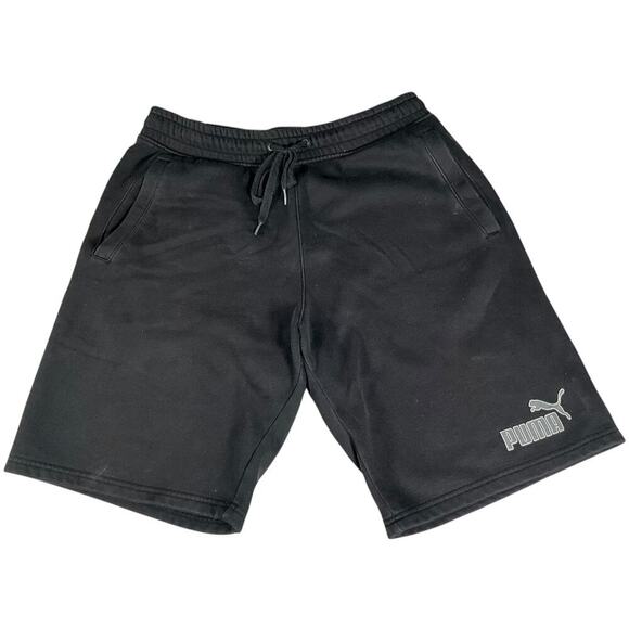 Puma Mens Sweat Shorts Black & Grey Size Medium Drawstring Waist Pockets Cozy - Picture 1 of 8
